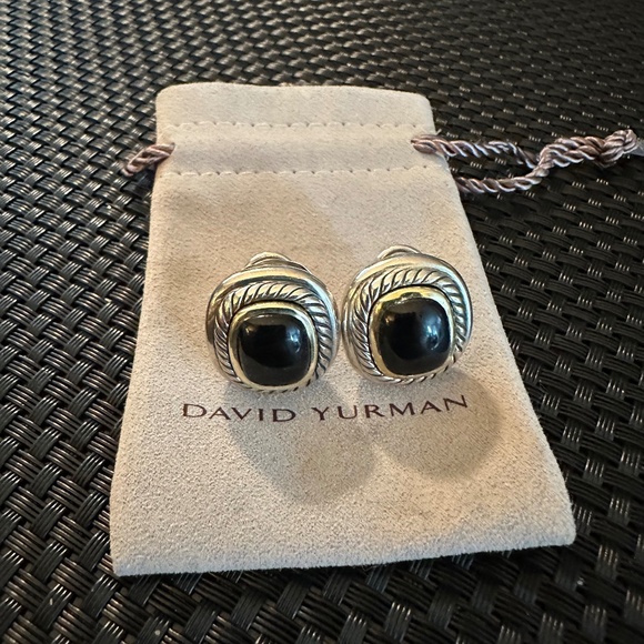 David Yurman Cable Omega Black Onyx Earrings In Sterling Silver & Yellow Gold - Picture 1 of 7